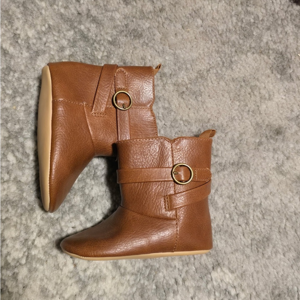 Old Navy Brown Leather Ankle Boots with Buckle Detail